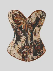 Women's Floral Print Shapewear Tops, Fashionable Lace Up Closure Corset, Shaper for Lady