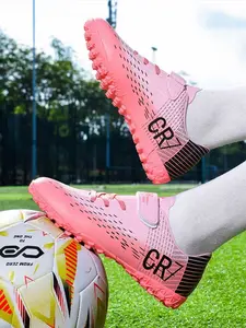 Kids' TF Studs Soccer Cleats for Boys & Girls, Sporty Soccer Shoes, Breathable AG Long Nails Velcro Football Shoes, Casual PU Material for All Seasons, Training & Competition Footwear