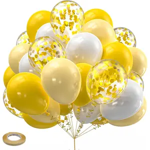 Yellow and White Confetti Balloons,60PCS 12inch Pastel Yellow Sunflower Party Balloon For Sunflower HoneyBee Theme, Birthday,  Shower, Wedding Decorations
