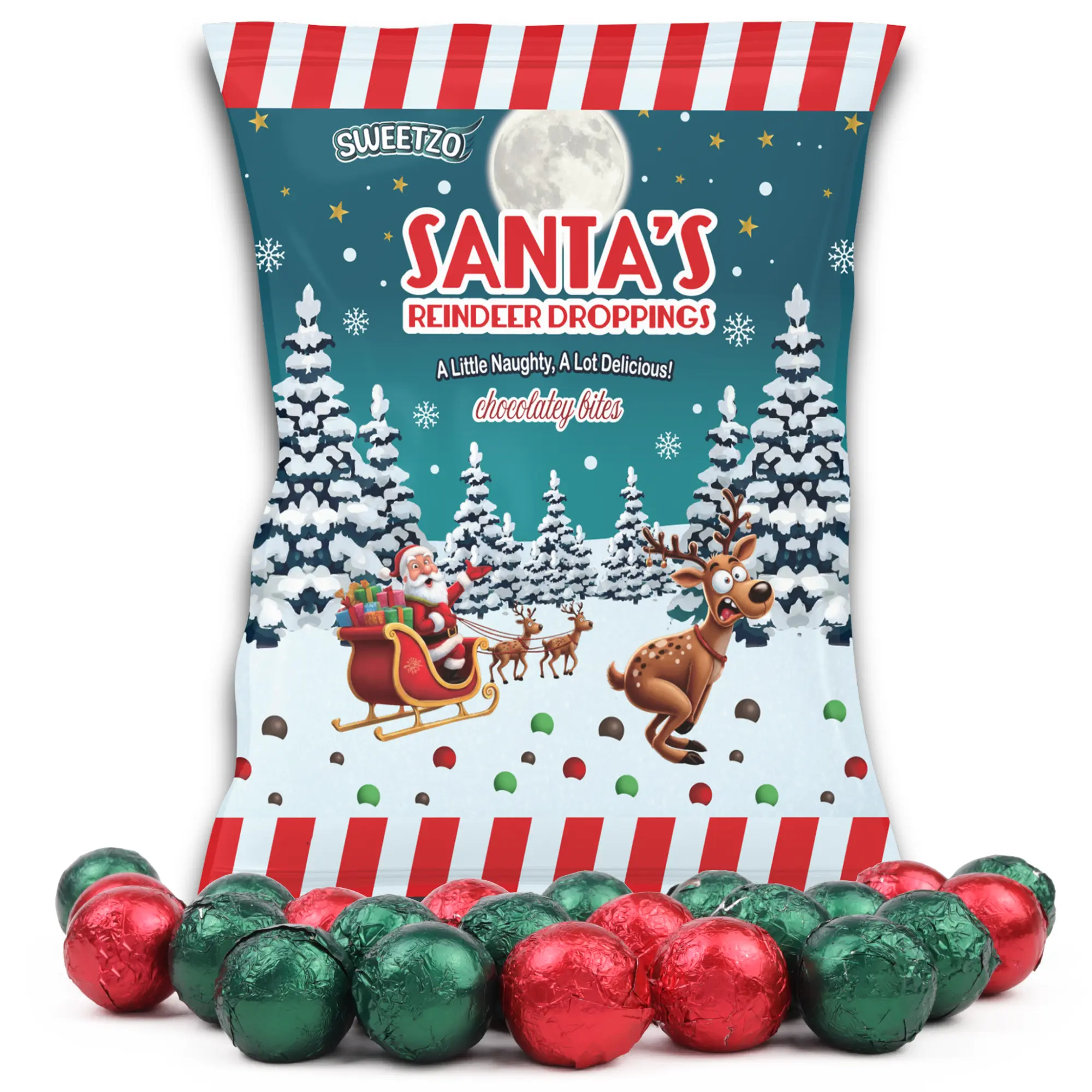Christmas Reindeer Droppings Candy, Chocolatey Bites, Individually Wrapped, Funny Gag Gift, 3 Ounces