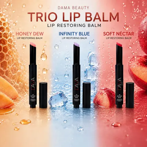 Dama Beauty Cosmetics 3-Step Lip Trio Balm Multi-Pack - 3 Cruelty-Free Lip Care Sticks with Hyaluronic Acid, Vitamin E, Hydrate, Deep Hydration, Anti-Age Effect, Smooth, Lightweight, Ammonia-Free Honey Formula