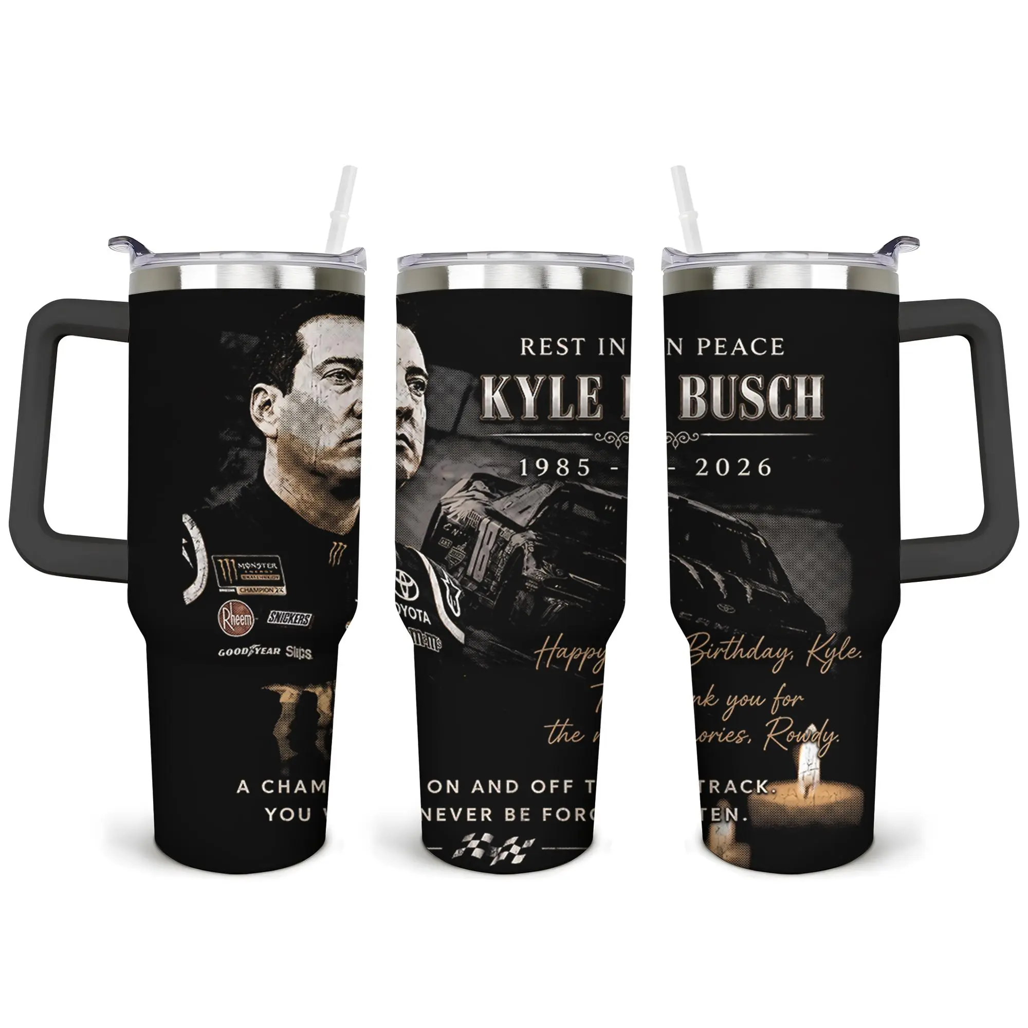 NASCAR Kyle Busch 1985-2026 Memorial Stainless Steel Vacuum Flask - 20oz/40oz Sturdy Portable Insulated Drinkware with Straw, Reusable Coffee Tumbler for Legend Fans, Insulation, Lid