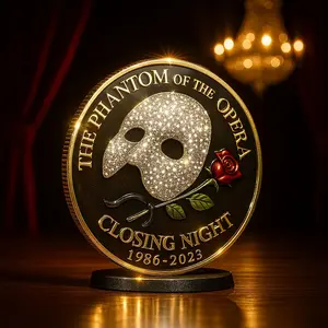 Phantom of the Opera Closing Memorial Coin, Crystal Mask and Rose Design, Collectible Theater Souvenir, Unique Gift Idea, Home Decor
