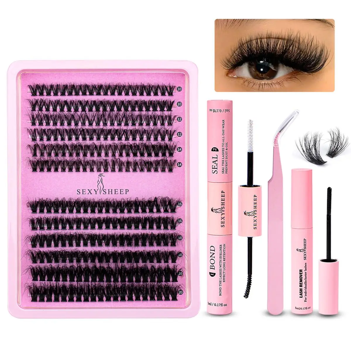 Natural Look Eyelash Extension Set, Eyelashes Cluster with Tweezers, Glue and Lash Remover, Professional Eye Makeup Accessories for Women
