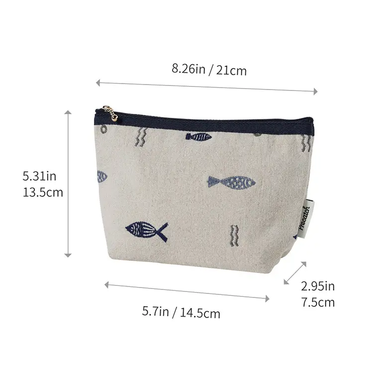 Embroidered cosmetic bag Literary Simple storage bag Travel portable zipper Makeup bag Ethnic style liner Handmade Medium bag