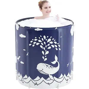 Foldable Bathtub Portable Soaking Bath Tub,Portable tub for adults,Collapsible Soaking Bath Tub for Shower Stall,Thickening with Thermal  to Keep Temperature(Blue Whale)