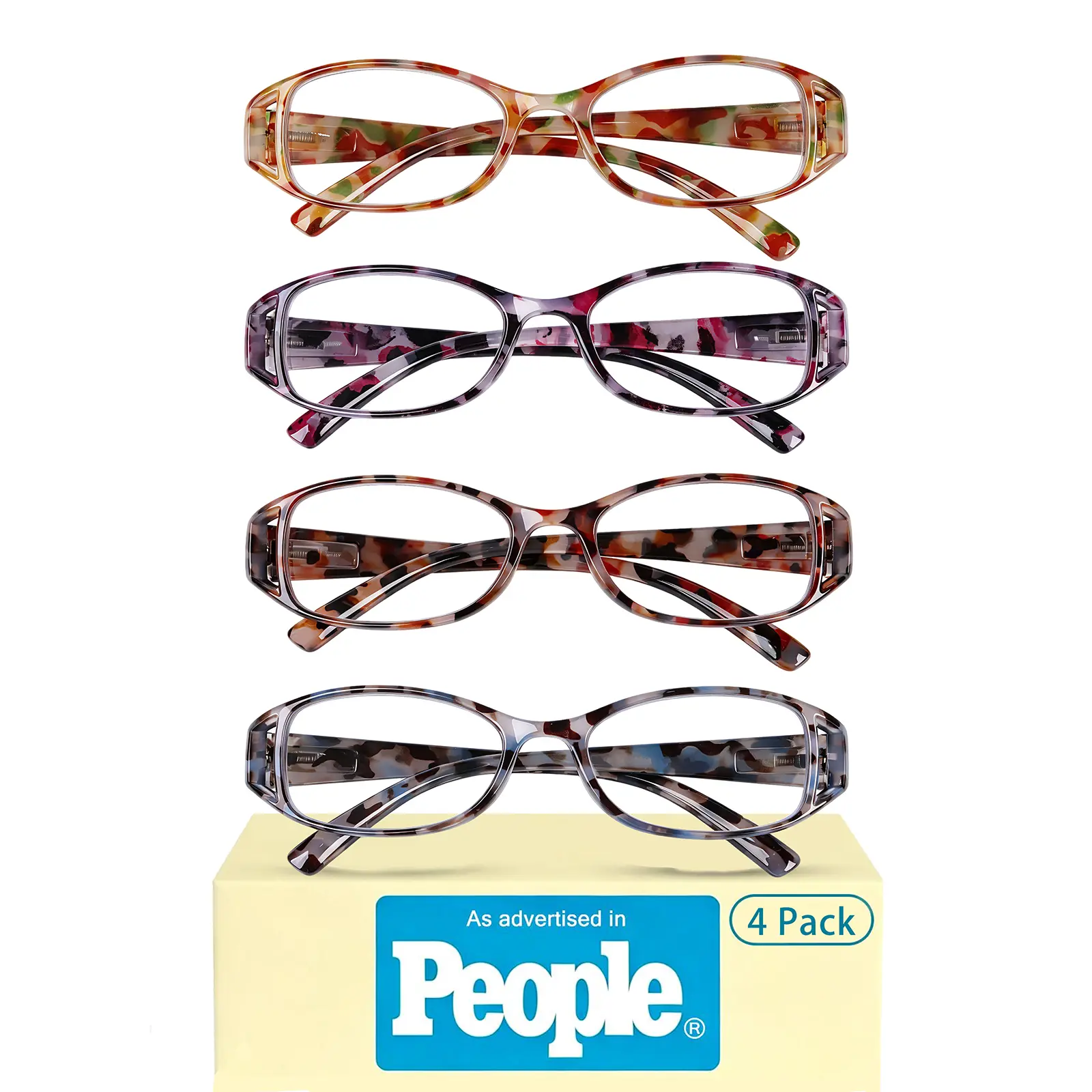 ZOECENT Reading Glasses for Women, 4 Pack Fashion Readers, Spring Hinge Eye Glasses, Blue Light Reading Glasses