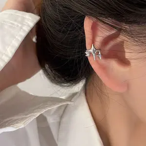 Four Pointed Star Clip Zircon Earrings Suitable Women Without Ear Holes Jewelry Ear Bones Clip Men Luxury   Ear Accessories