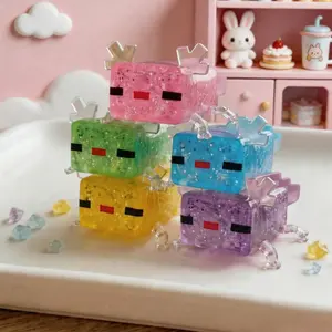 Squishy Axolotl Fidget Toy - Transparent Pink Glitter Stress Relief Squeeze Toy for Kids & Adults, Cute Minecraft Style Sensory Toy