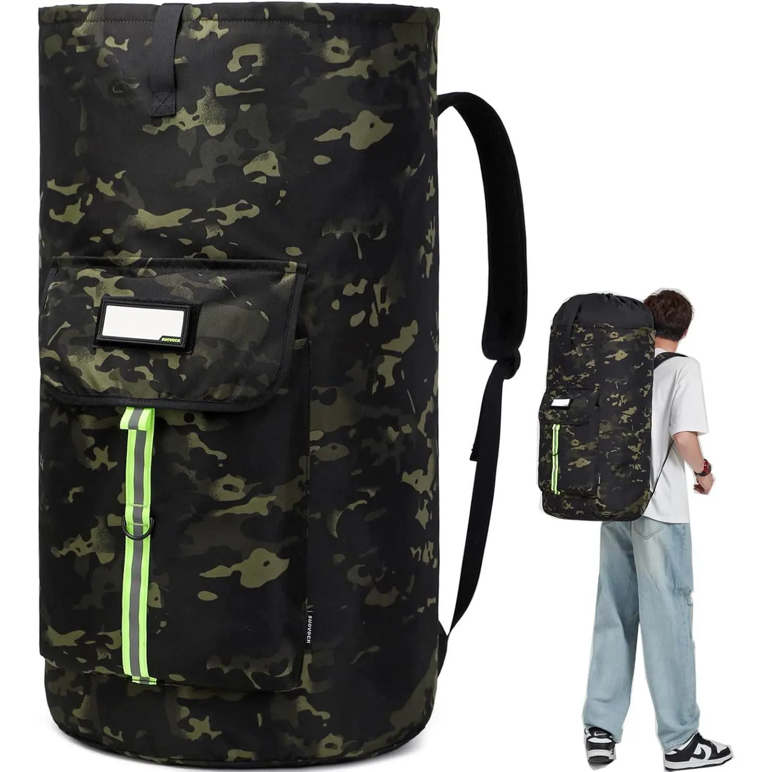 laundry bag backpack, extra-large heavy duty laundry bags, laundry backpack for college students,Designed with reflective strips and ID Patches