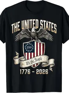 The United States 250 We The People 1776-2026 Anniversary T-Shirt |   Round Neck, Short Sleeves, Machine Washable, Ideal for Casual SportWear, Vintage Style, Crew Neck, Slight Stretch Fabric, Regular Fit, Perfect for Adults