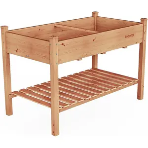 Solid Wood Raised Garden Bed, Outdoor Planter with Thick Legs Standing, Elevated Planter Box Growing Herbs and Vegetables for Backyard, Patio, Balcony, Cherry