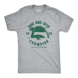 Mens Hide and Seek Champion Loch Ness Monster T Shirt Funny Sea Creature Graphic Tee Mens Funny T Shirts Cool Vintage Fashion T-Shirt Gift Classic Menswear Funny Sarcastic Short Sleeve Novelty Tees for Guys Light Grey