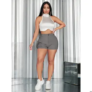Pockets Side Waisted High Summer SXY tiktok Flap Khaki Shorts