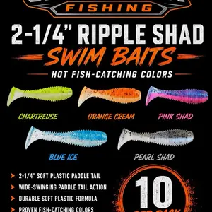 2-1/4” Ripple Shad Series 10PK with wide swinging tails