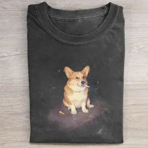 Funny Corgi Smoking T-shirt, Vintage 90s Dog Meme Graphic Tee, Animal Lover Gift, Unisex Fit Design, Gift for Men and Women