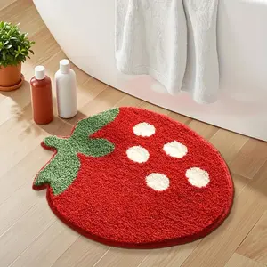 VIKAMA Cartoon Strawberry Curved Pattern Rug Soft Anti-Slip Bathroom Floor Mat Bedroom Door Mat Home Decoration