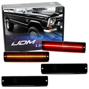 iJDMTOY Black-Out Smoked Lens Amber/Red Full LED Front/Rear Side Marker Light Kit For Jeep 1984-1991 Grand Wagoneer, Powered by Total 180-SMD LED