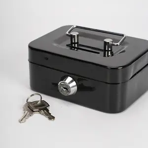 Secure Metal Cash Box with Key Lock - Compact Deposit Safe with Top Handle for Daily Office Use and Coin Savings, 4.5x3.8x2.3 inches, Adult Penny Bank, Cash Register