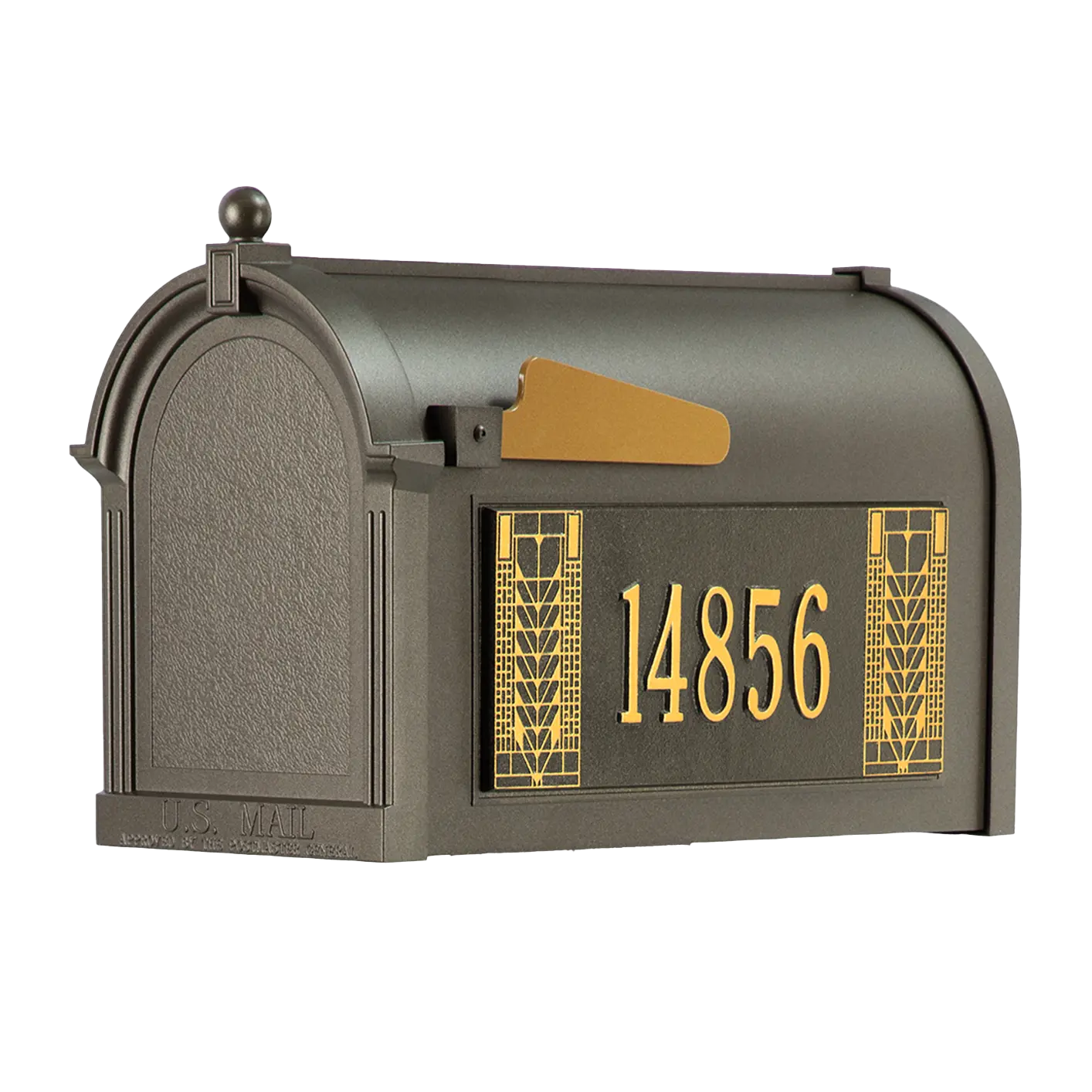 Whitehall Frank Lloyd Wright Coonley Capitol Mailbox Package, Personalized Mailbox with Custom Side Plaques, Cast Aluminum Address Numbers, Outdoor Mailbox System