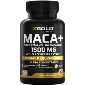 XGOLD HEALTH Organic Maca Root Capsules 1500mg - Black Red & Yellow Blend with Black Pepper for Enhanced Absorption Non-GMO Vegan Gluten-Free Natural Energy Supplement - Healthcare