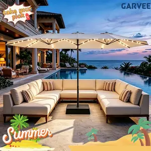 Fathersdaygift Summervibes Flash sale home items 15FT Double-Sided Solar LED Patio Umbrella, Rectangular UV-Resistant Canopy, Waterproof & Windproof, Heavy-Duty Frame with Crank, Base & Sandbag for Garden, Pool, Deck, Backyard