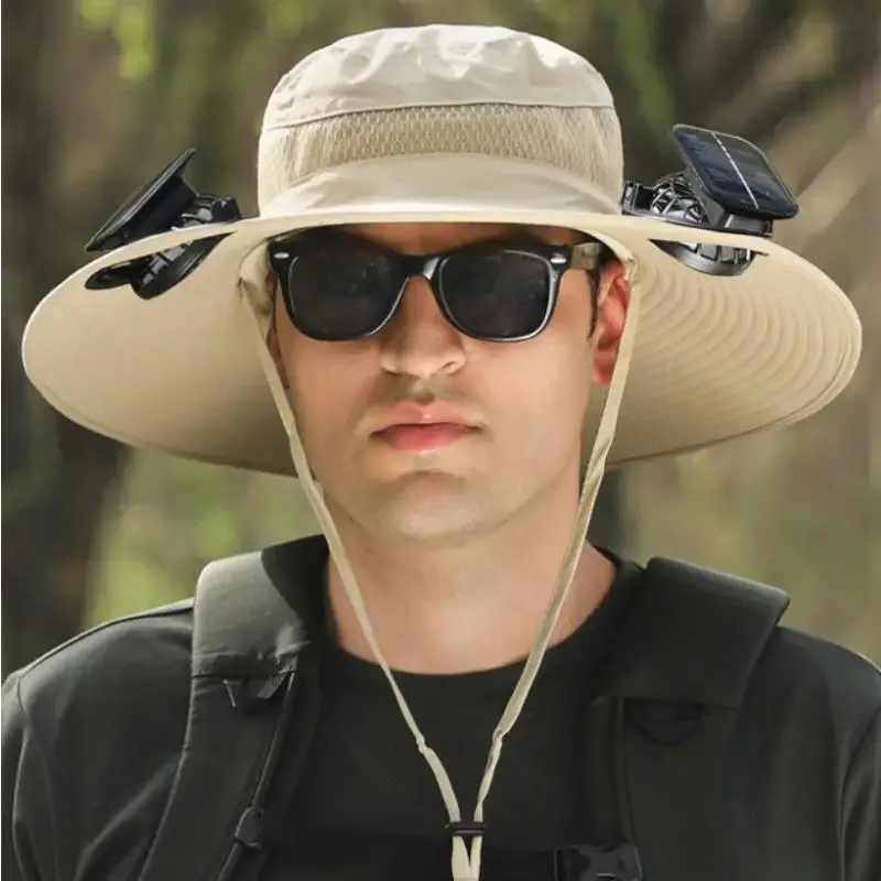 2025 New Solar Fan Outdoor Fishing Hat-Solar Sun Protection Sun Hat with Fan Solar Fan Hat Dual Power Supply Fan Outdoor Fan