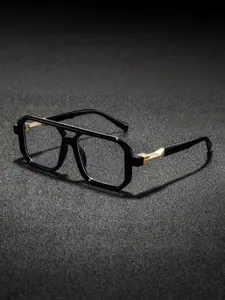 Men's Plastic Flat Top Dual Beam Square Frame Classic Vintage Simple Casual Fashion Mirror, Trendy Personal Street Photography Accessory, Fashion Eyeglasses, Fashionable Frames Glasses