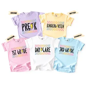 [SALE OFF 50%] Comfort Colors First Day of School Shirt: Checkered Kids Tee F5