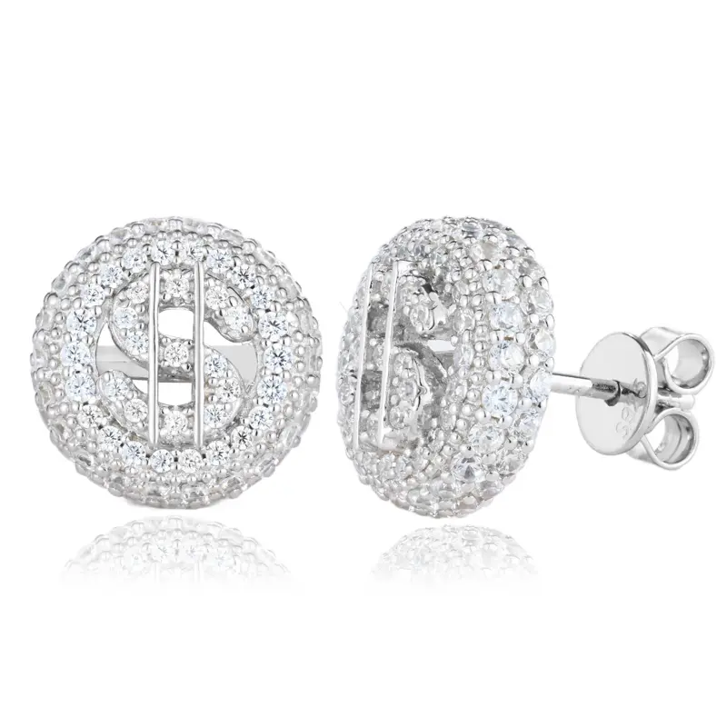 【#E574】Dollar character earrings UCCIYO Synthetic Moissanite Earrings For Women 925 Sterling Silver Stud Earring Men Hip Hop Jewelry Couple Gift