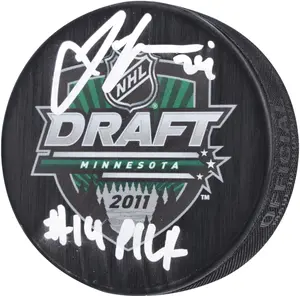 Jamie Oleksiak Seattle Kraken Autographed 2011 NHL Draft Logo Hockey Puck with "#14 Pick" Inscription - Fanatics Authentic Certified