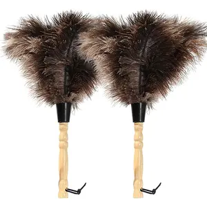 Ostrich  Duster 14 inch  Duster Fluffy  Genuine Ostrich Feathers with Wooden Handle and   Handheld Ostrich  Duster for Cleaning Supplies