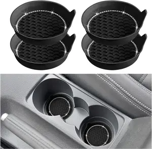 Bling  Cup Coaster, 4 count  Rhinestone  Anti Slip  Insert Drink Cup Mat, Shiny  Auto Decorative Coasters for Women Girls, Universal Fit (Black)