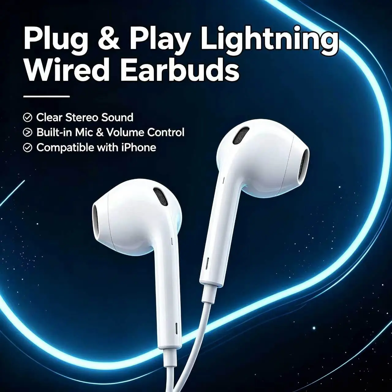 [Factory Direct Sales]Portable Lightning HiFi Stereo Wired Earbuds, Noise Isolation with Mic & Volume Control, Back to School Must-Have for iPhone，Music