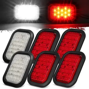 Partsam 6Pcs 5x3 Rectangle Stop/Turn/Tail & Backup/Reverse Truck Trailer Hitch Light 12 LED Grommet Hardwired Flush Mount (4xRed+2xWhite)