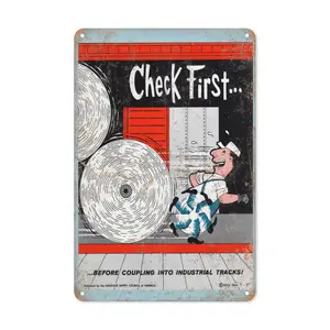 WSTKJW 1965 Railroad Safety Council Check First Poster Reproduction Metal Print 12"x8" Inch Decor for Kitchen Coffee House Ornaments Artistic Wall Decoration