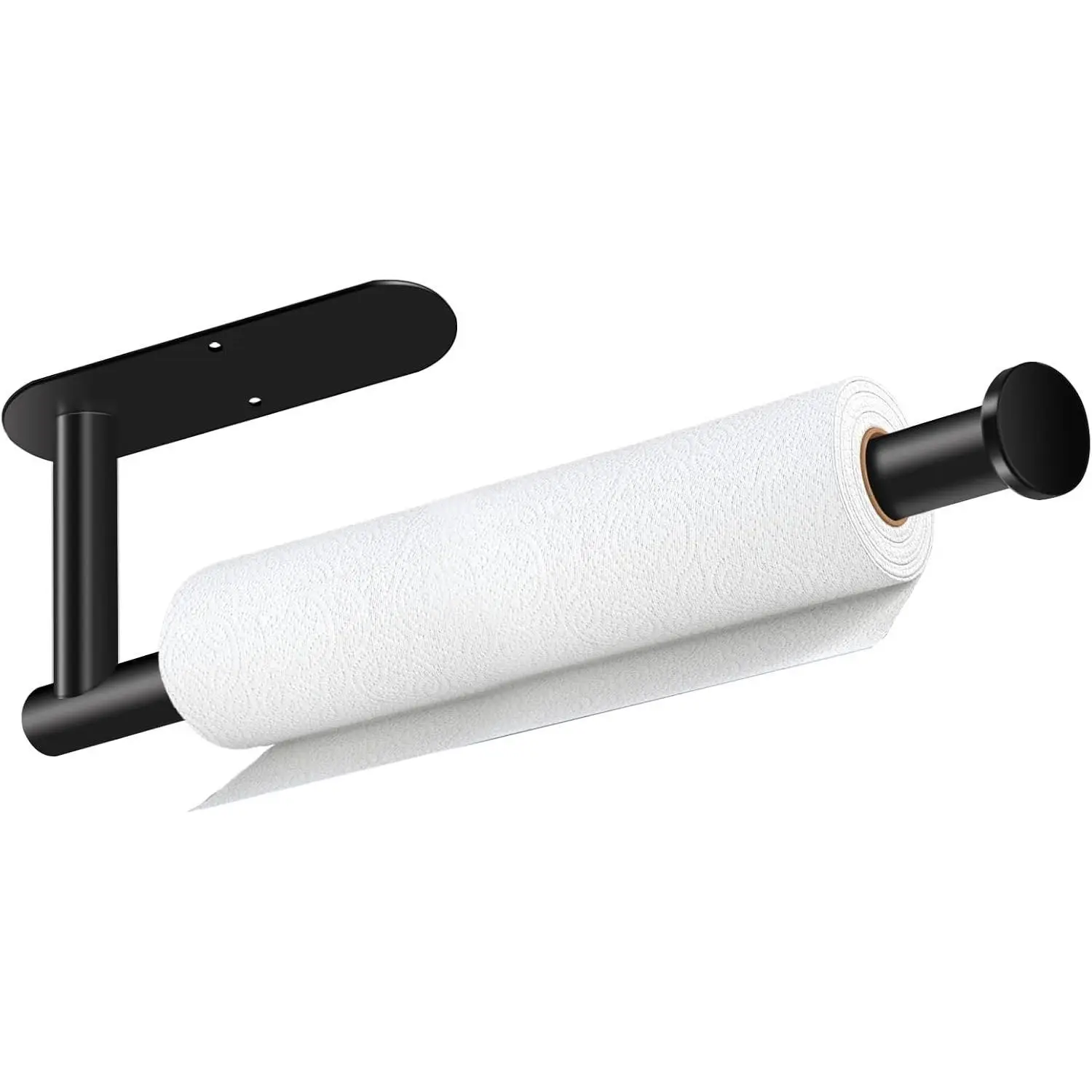 Black Stainless Steel Paper Towel Holder - Heavy-Duty L-Shaped Multi-Purpose Holder with Dual Install Options (Self-Adhesive or Drilling) for Under Cabinet, Wall Mount in Kitchen, Bathroom