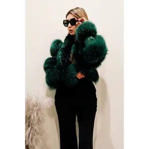 Della Fur Trim Crop Leather Jacket in Emerald Green