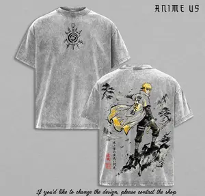 Minato Namikaze Naruto Shirt Vintage Washed Tee Fourth Hokage Yellow Flash Graphic T Shirt Anime Manga Oversized Streetwear Gift Naruto Fan