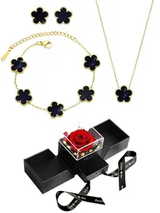 Elegant Flower Design Pendant Necklace & Bracelet & Stud Earrings, Fashion Jewelry for Party, Daily Decor, Trendy All-match & Exquisite Jewelry for Birthday Gift, Fashionable Jewelry Set