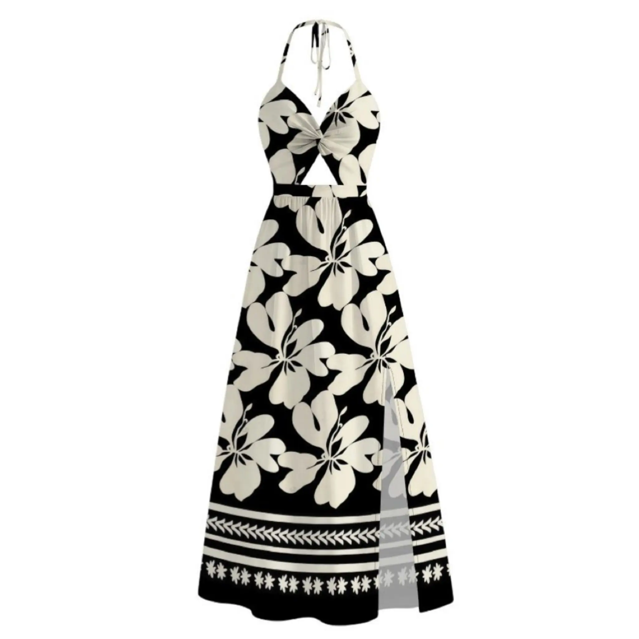 DRESSLILY Women's & Men's Matching Breathable Casual 2026 Hawaii Beach  Couple Outfit Set - Polyester, Plumeria Floral Tribal Leaf Print,  Sleeveless High-Waist Twisted Cut-Out Bowknot Slit Halter Dress &  Comfortable Shirt, Women's