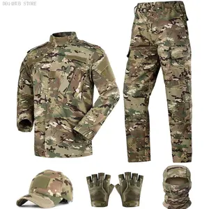 Tactical Suit,Combat Pants and Shirt,Cap Gloves Balaclava Set,Black Camo Uniform Men's Military Airsoft GearVelvet Bloom15DD14HUB STORE