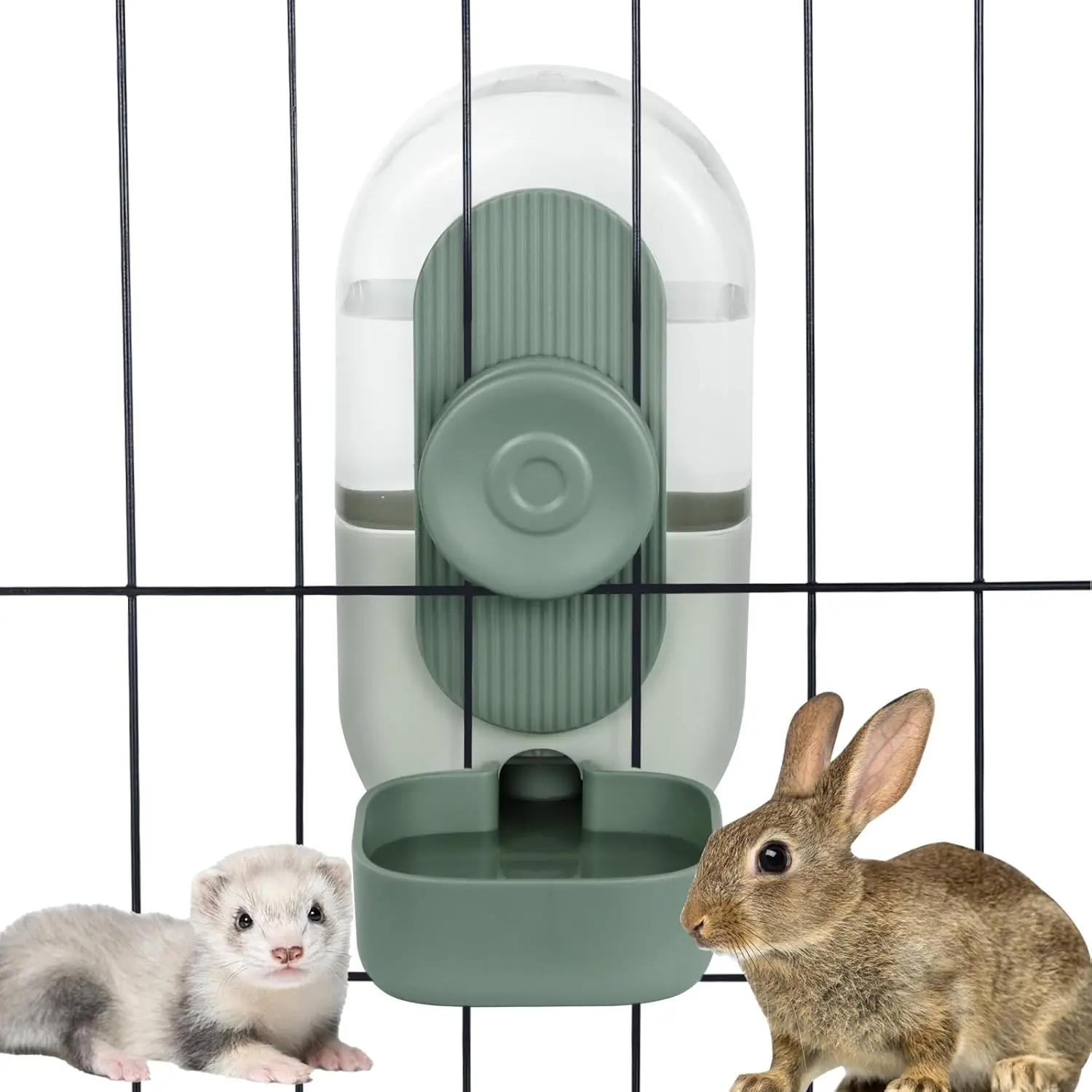 Hanging Automatic Water Dispenser,Rabbit Water Bottle,Bunny Guinea Pig Ferret Water Bowl for Cage,Suitable for Small Animal Puppies(Cage Grid Spacing Over .'')(Green)
