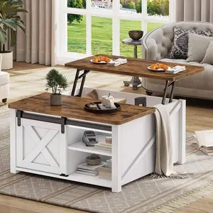 Sikaic Lift Top Coffee Table with Hidden Storage, 31.5 Inch Wooden Coffee Table with Adjustable Shelf and Pneumatic Lift Mechanism for Living Room
