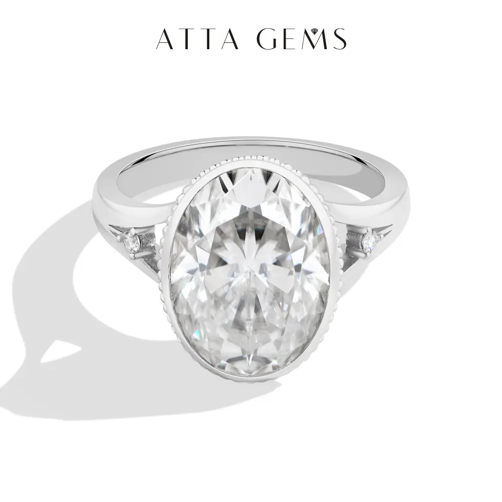 ATTAGEMS Oval Cut 10CT D VVS1 Lab-Grown Moissanite Ring for Women Men Unisex 925 Sterling Silver Ring Elegant Engagement Ring Wedding Fine Jewelry R392, Engagement Rings summerwins,summerwins