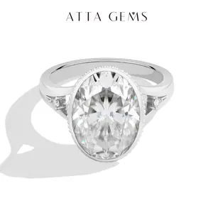 ATTAGEMS Oval Cut 10CT D VVS1 Lab-Grown Moissanite Ring for Women Men Unisex 925 Sterling Silver Ring Elegant Engagement Ring Wedding Fine Jewelry R392, Engagement Rings