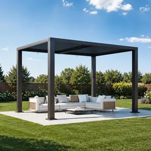 Aoxun Motorized Louvered Pergola 9' x 12,Electric Retractable Outdoor Pergola with 2Independent Adjustable Roofs, Built-in LED Strips,Rust-Resistant Frame for Patio & Backyard
