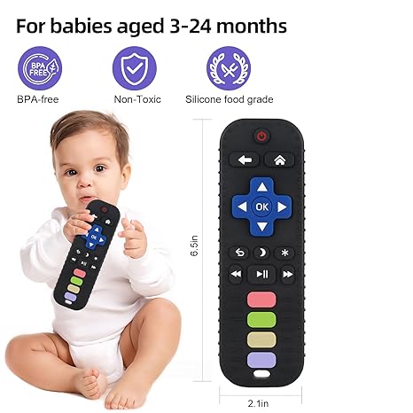 Baby Teething Toys for 3-24 Months, TV Remote Control Shape Teether Toy for Infants Safe Silicone Chew Toy for Teething Relief BPA-Free Baby Teether