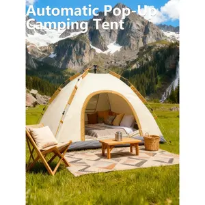 Fully Automatic Pop Up Camping Tent, Instant Quick Setup No Assembly, Double Layer Windproof Waterproof Foldable Outdoor Tent for Backpacking Overnight Camping