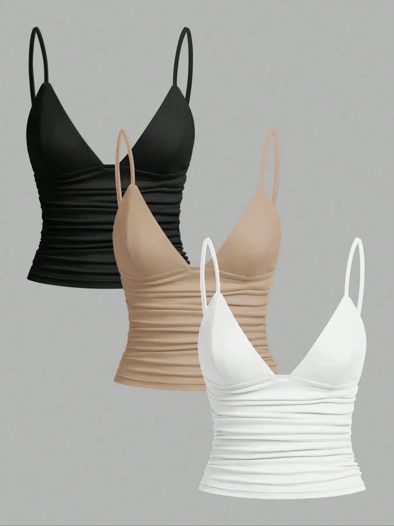 3-Pack V-Neck Slim Fit Camisole Tops for Women, Womenswear, Hot Girl Style Slimming Cropped Cutout Waist Spaghetti Strap Sleeveless Tops, Sleeveless Base Layer Tops in Multiple Colors, Cutout Tank Top, Perfect for Nightclub and Party Outfits